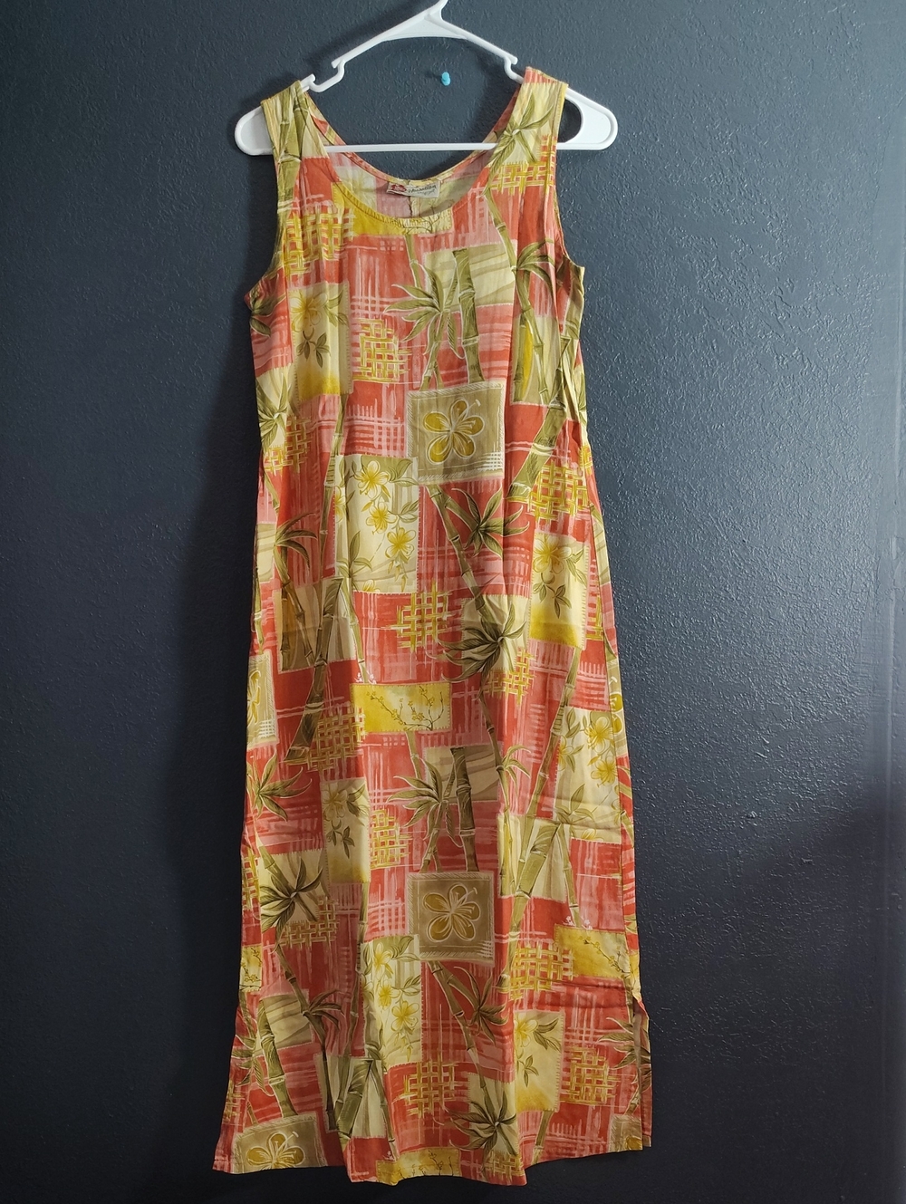 Hilo Hattie Coral and Yellow Tropical Print Dress Made In Hawaii
